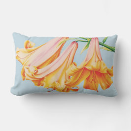 Almofada Lombar Lírios de pintura fina em travesseiro azul