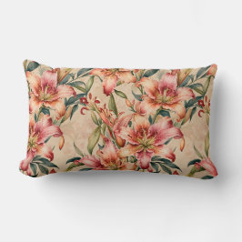 Almofada Lombar Lírios Mauve e Cobre em Tan
