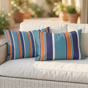 Almofada Lombar Listra Azul Verde Laranja Branco Reversível