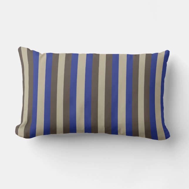 Almofada Lombar Listra Vertical Bege Marrom Azul (Frente)