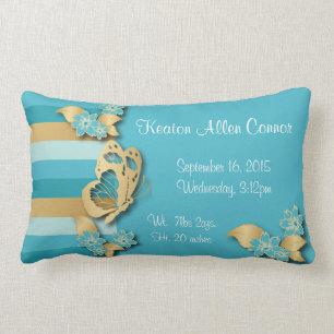 Almofada Lombar Listras azuis & Dourados com as borboletas para o