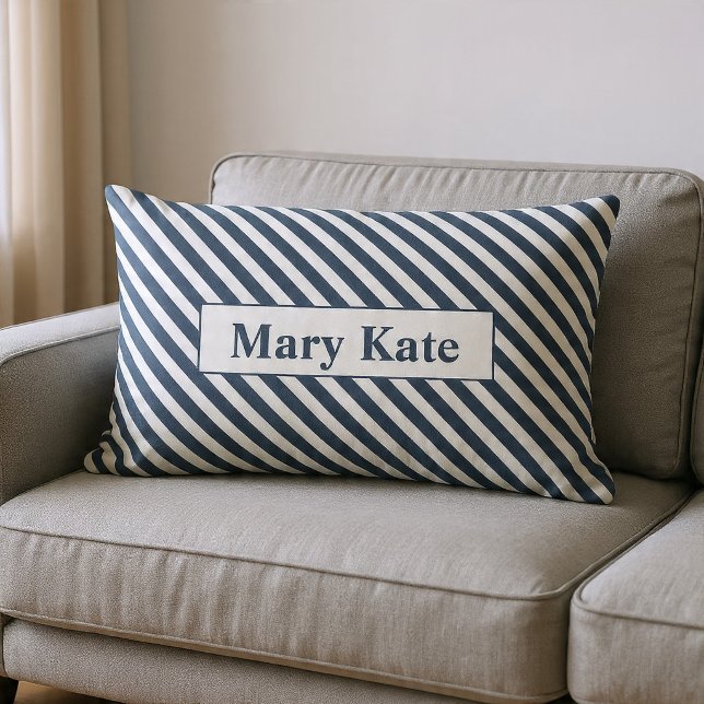 Almofada Lombar Listras Azuis e Brancas Monogramadas (Criador carregado)