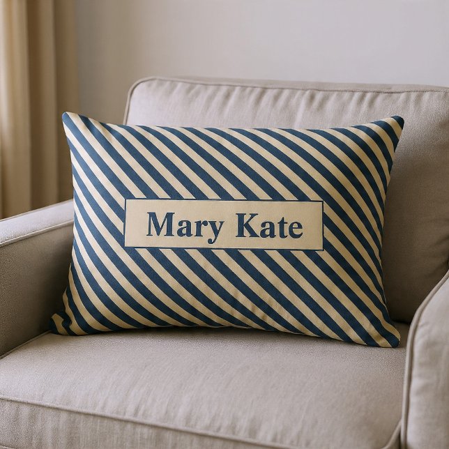 Almofada Lombar Listras Azuis/Vanila Monogramadas (Criador carregado)