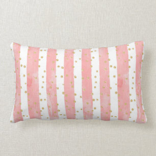 Almofada Lombar Listras de Lâmpada Rosa   Faux Dourada Confetti
