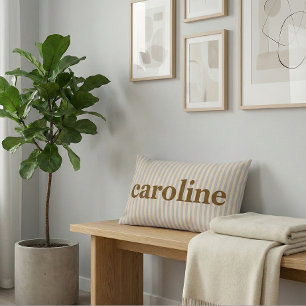 Almofada Lombar Listras de Pastel Retrô Nome Marrom Personalizado