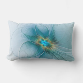 Almofada Lombar Little Beauty Modern Blue Gold Fractal Art Flower