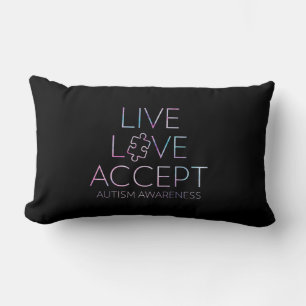 Almofada Lombar Live, Love, Accept, Autismo Sensibilização T-Shirt