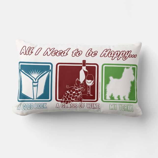 Almofada Lombar Livro, Vinho e Yorkie (Frente)