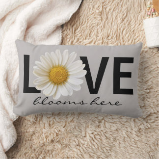 Almofada Lombar Love Blooms Here White Daisy Cinza Lumbar Travesse