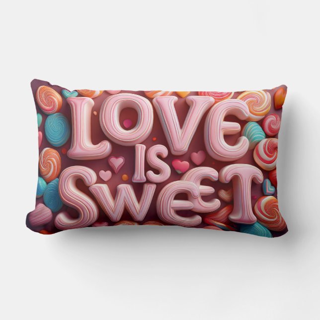 Almofada Lombar Love Is Sweet Valentine Wedding Typography (Frente)