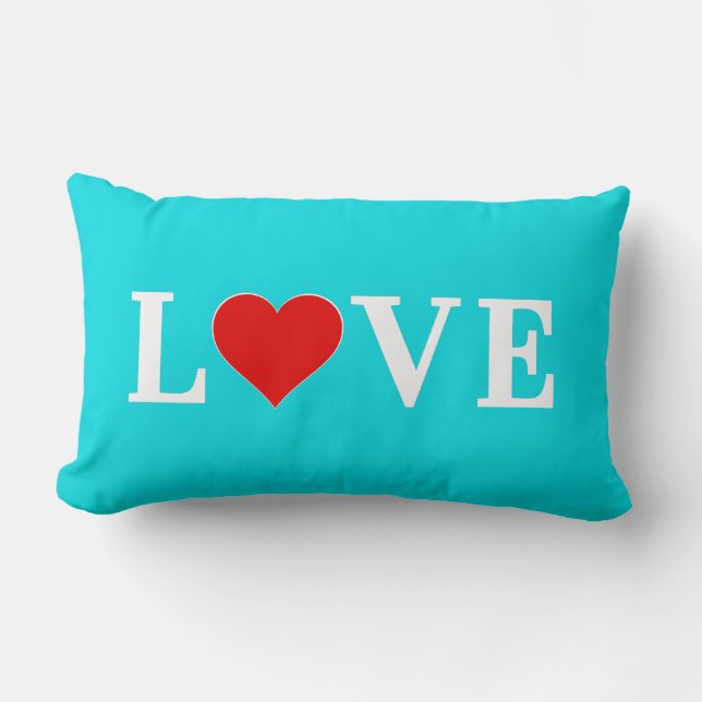 Almofada Lombar LOVE Turquoise Blue Aqua Blue Modern Chic Elegante (Frente)