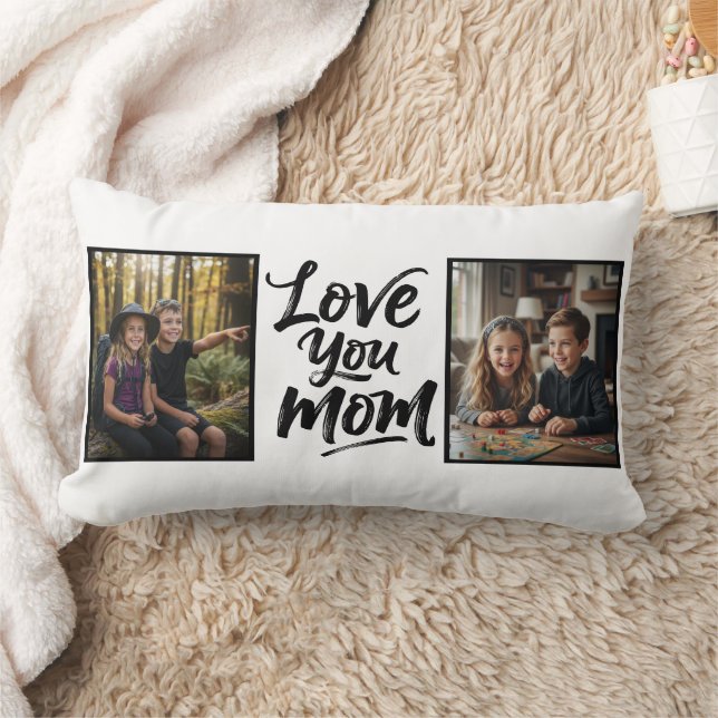 Almofada Lombar Love You Mom Two Photo Brush Script Keepsake  (Cobertor)