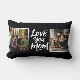 Almofada Lombar Love You Mom Two Photo Brush Script Keepsake black