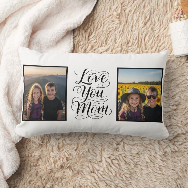 Almofada Lombar Love You Mom Two Photo Modern Keepsake (Cobertor)