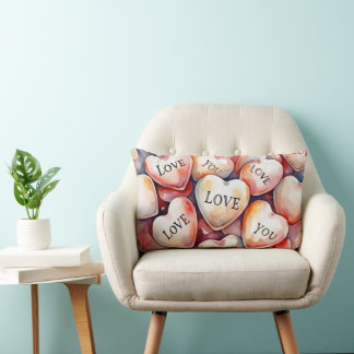 Almofada Lombar Love You watercolor painting hearts romantic gift