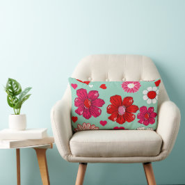 Almofada Lombar Lumbar cushion with garden flowers and hearts