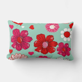 Almofada Lombar Lumbar cushion with garden flowers and hearts