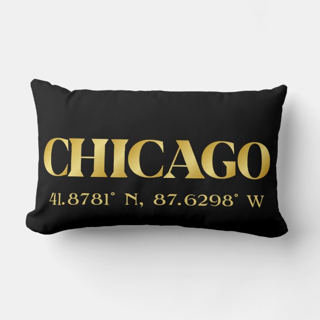 Almofada Lombar Lux Dourado Chicago Latitude & Longitude (Frente)