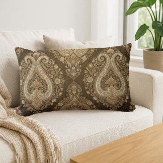 Almofada Lombar Luxo Dourado Vintage Paisley Persa Clássico Orname