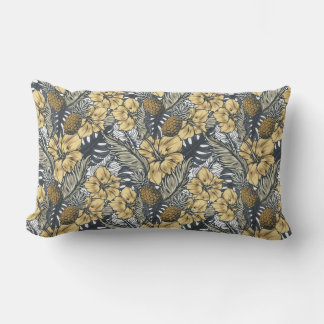 Almofada Lombar Luxo Elegante Flores Tropicais Dourado e Preto