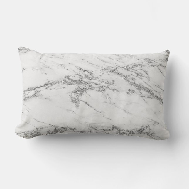 Almofada Lombar Luxury Trendy Silver Glitter Marble Cotton Throw P (Frente)
