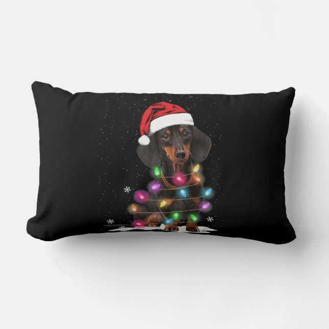 Almofada Lombar Luzes De Natal Dachshund Com Neve (Frente)