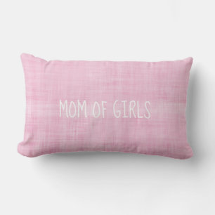 Almofada Lombar MÃE DE MENINAS Rosa Linho Coração Doce Decoração M
