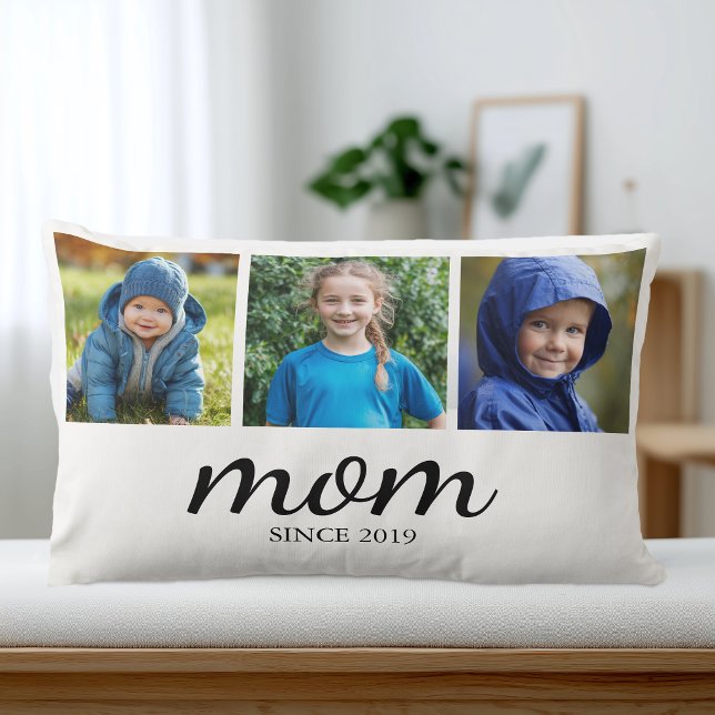 Almofada Lombar Mãe de Três Fotos Personalizada (Custom Photo Mom Pillow Keepsake)