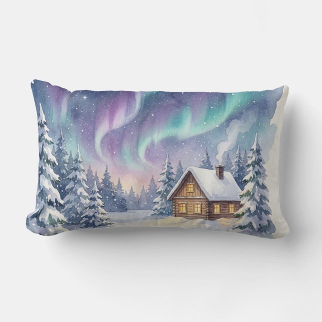 Almofada Lombar Magical Winter Wonderland - Snowy Forest Cabin wit (Frente)