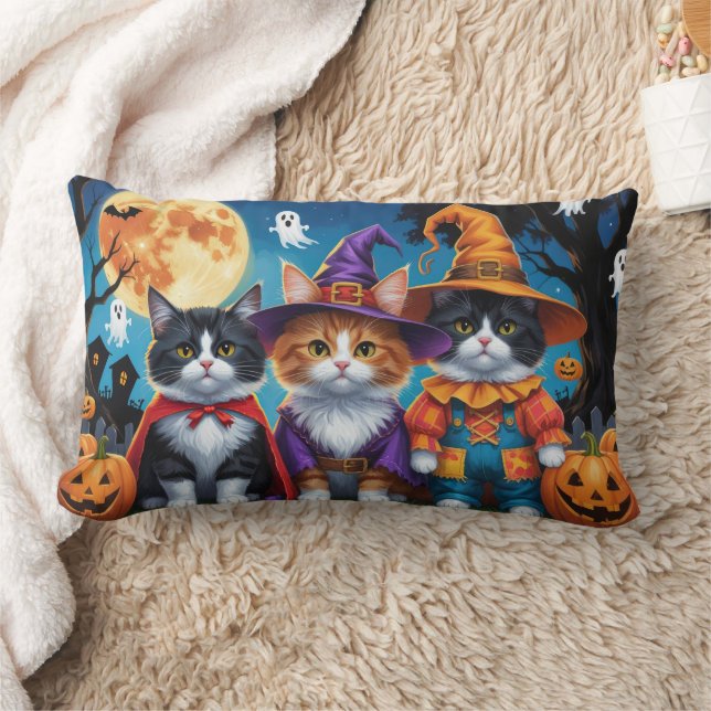 Almofada Lombar Maine Coon Cats Pumpkin Halloween Engraçado (Cobertor)