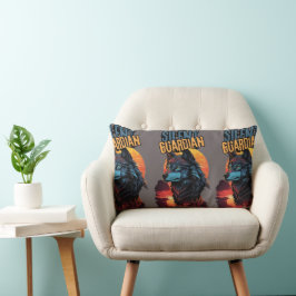 Almofada Lombar Majestade Silenciosa: Lobo Azul em um Sunset Fiery