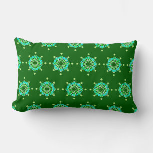 Almofada Lombar Mandala de oito pontos, Verde Jade Escuro e Água