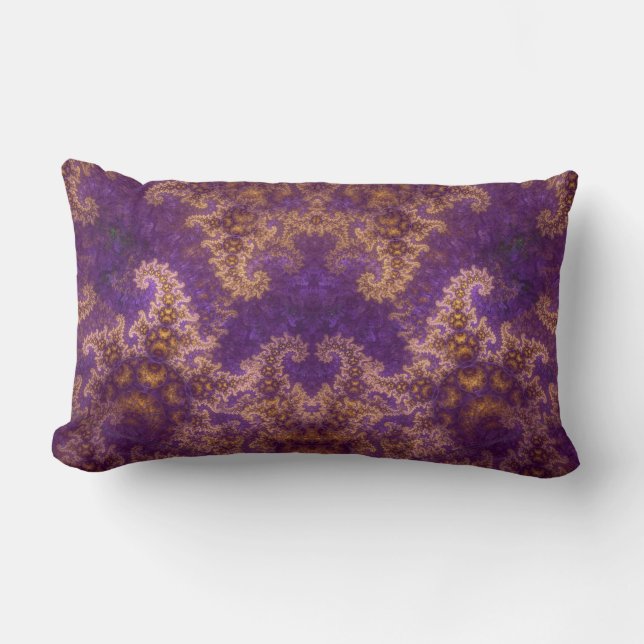Almofada Lombar Mandelbrot Abstrato de Arte Fractal Roxo e Dourado (Frente)