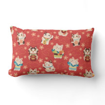 Maneki Neko Lucky Cats Throw Pillow
