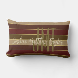 ALMOFADA LOMBAR MANUTENÇÃO MONOGRAMA NOME DOURADO CRIMSON STRIPES