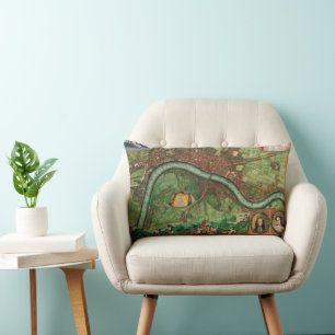 Almofada Lombar Mapa Antigo das Ruas de Londres por Johannes de Ra