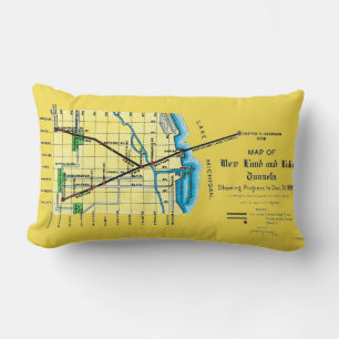 Almofada Lombar Mapa de Chicago 1899 Land Lake Tunels Harrison Cri