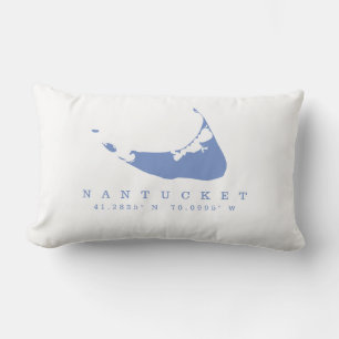 Almofada Lombar Mapa de Nantucket Azul Periwinkle com Coordenadas