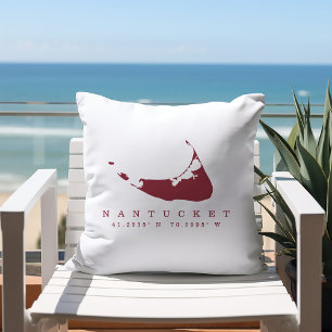 Almofada Lombar Mapa de Nantucket Vermelho de Cottage com Coordena