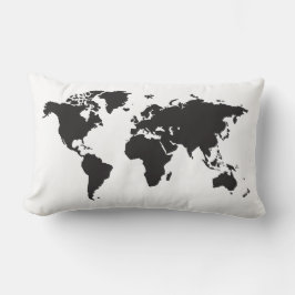 Almofada Lombar Mapa do Mundo Negro e Branco