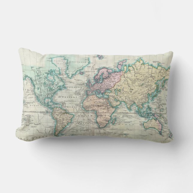Almofada Lombar Mapa do vintage do mundo (1801) (Frente)