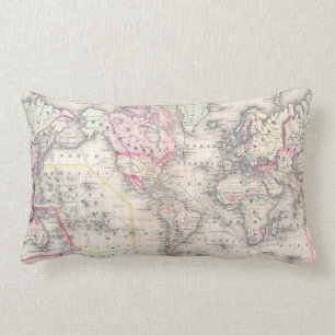 Almofada Lombar Mapa do vintage do mundo (1864)