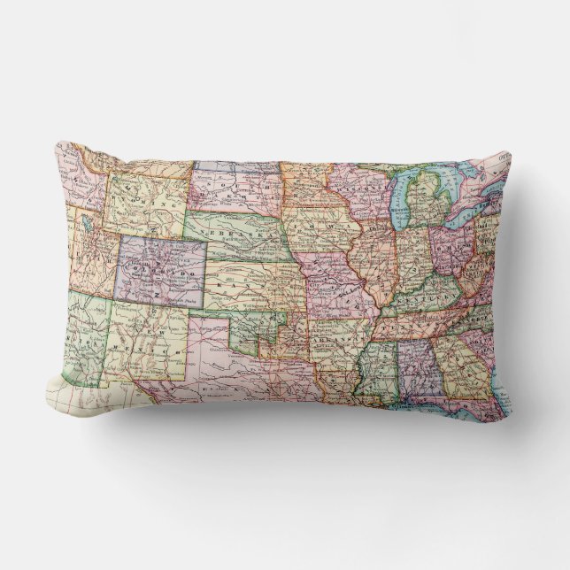 Almofada Lombar Mapa: Os Estados Unidos, 1905 (Frente)