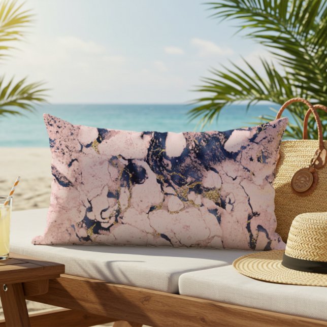 Almofada Lombar Marinho Blush Dourado Travesseiro Marble Lumbar El (Criador carregado)