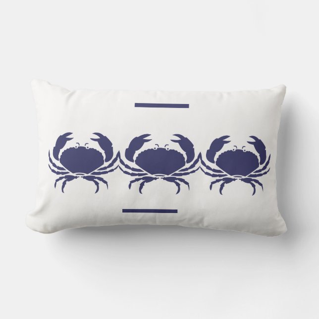 Almofada Lombar marinho CRABS — TRAVESSEIRO branco — vida costeira (Frente)