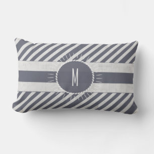 Almofada Lombar Marinho de Bum de Praia Azul Stripado com Monogram