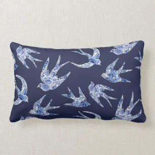 Almofada Lombar Marinho de Engorda Floral Chinoiserie Vintage