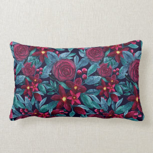 Almofada Lombar Marinho Elegante Borgonha de Natal Floral