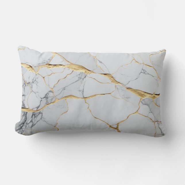 Almofada Lombar Mármore branco e dourado  (Frente)
