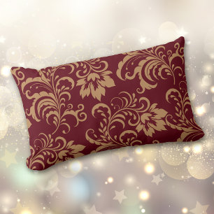 Almofada Lombar Maroon Dourado Floral Swirl